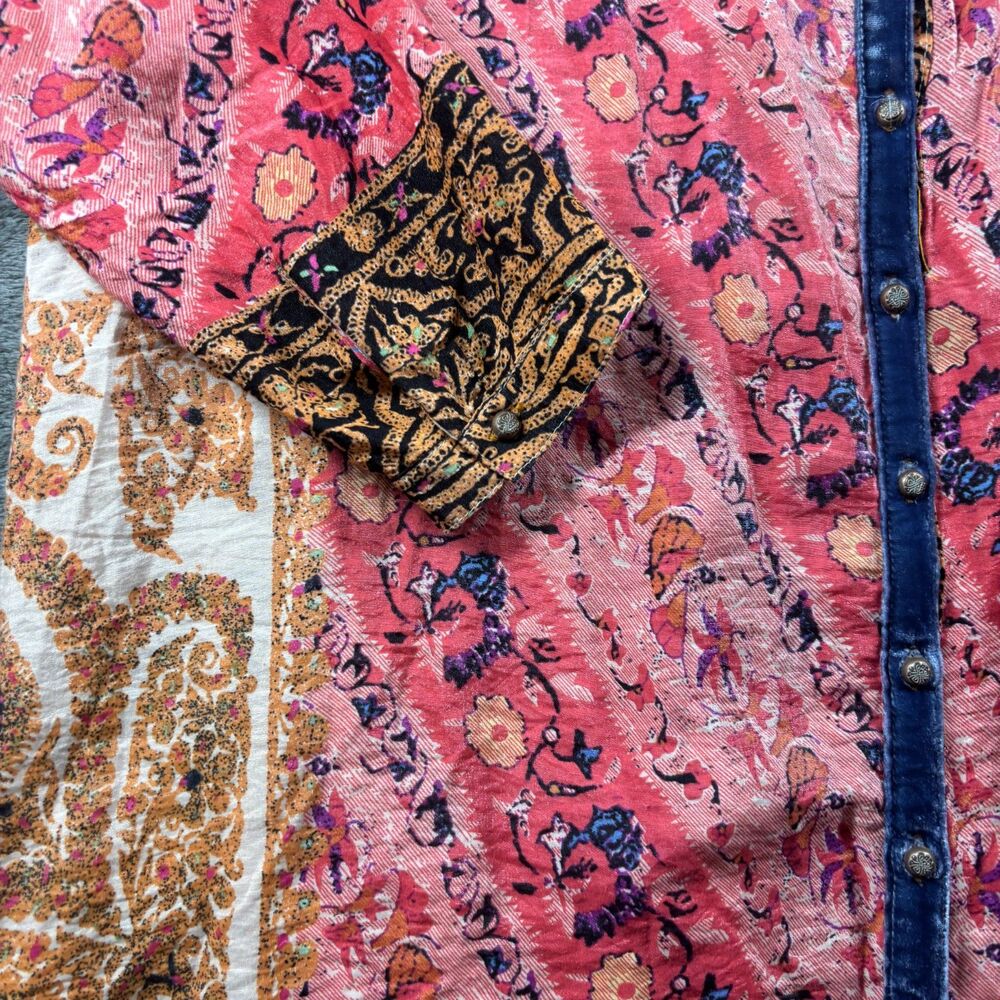 Soft Surroundings Brynn Boho Paisley Print Velvet Silk Trim Tunic Top Large H261 - Picture 3 of 11